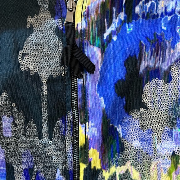 Elie Tahari Blue Purple Sheath Dress, Abstract Jewel Pattern Sequins Pockets, 6 - Picture 7 of 11